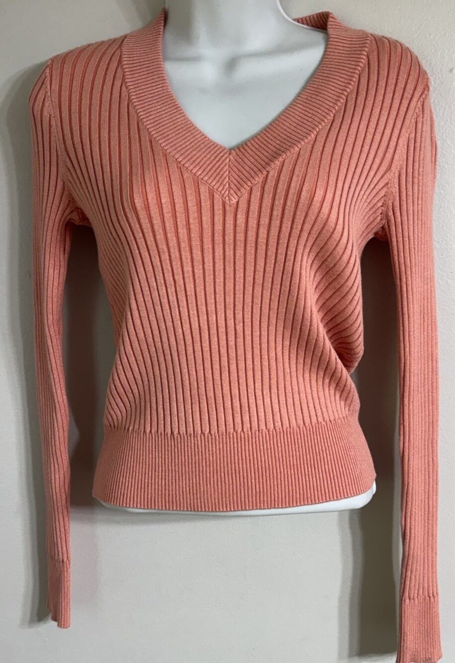 Marled United Sweater Women’s XS V-Neck Ribbed Long Sleeve Pink Pull Over NEW